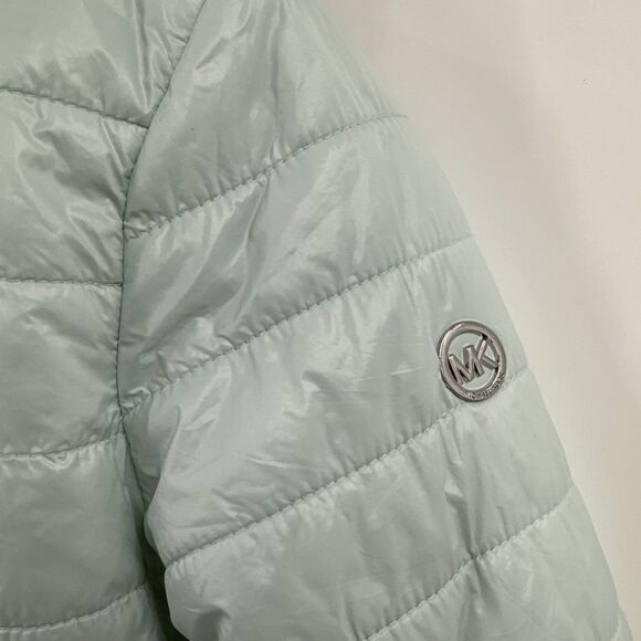 Michael Kors Girls Jacket 10 12 Medium Sea Foam Green Puffer Sherpa Hooded - Picture 2 of 12